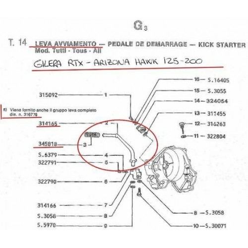 Pedale avviamento Gilera RTX - RX - RV