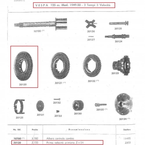Ingranaggio 1 marcia Vespa 125 dal 1949
