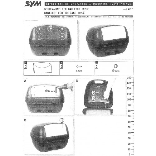 Schienale Nonfango A077 per baule 632LX