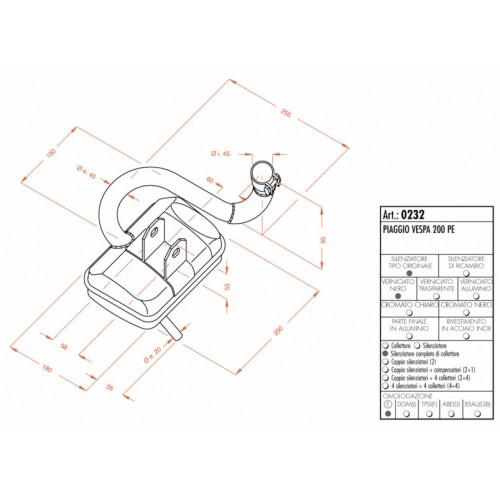 Marmitta per Vespa PE 200 - Sito 0232