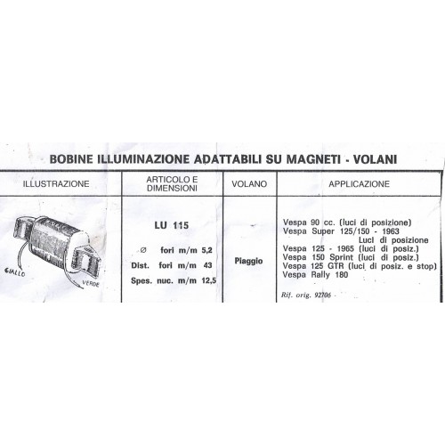 Bobina luce per Vespa 90 Super Sprint...