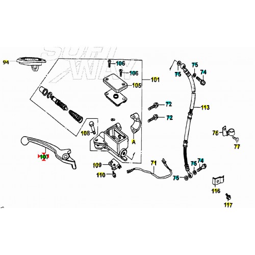 Leva freno destra satinata Kymco Dink...