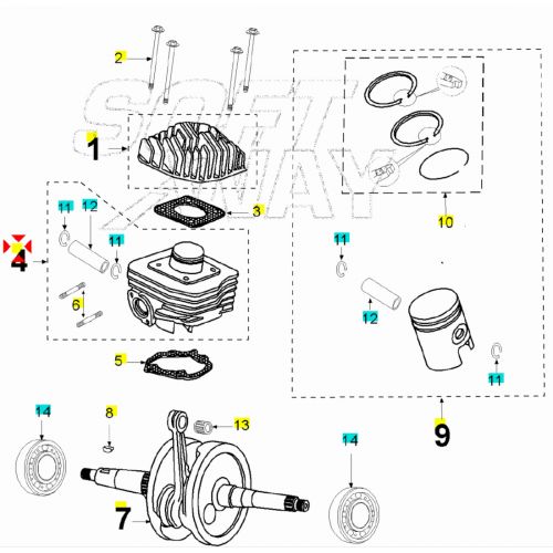 Cilindro con pistone Peugeot Ludix 50...