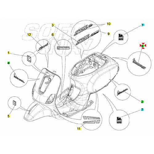 Targhetta posteriore Vespa S - 673278