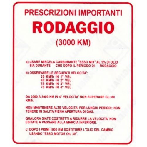 Adesivo rodaggio Vespa 4 marce...