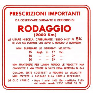 Adesivo rodaggio Vespa 3...