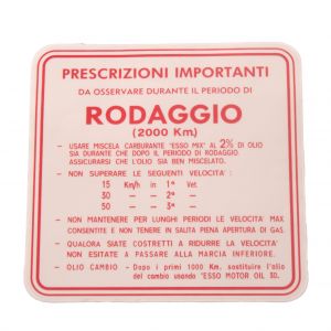 Adesivo rodaggio Vespa 3...